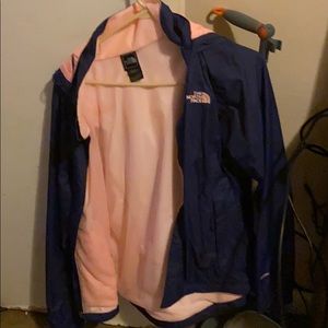 North Face navy blue pink jacket